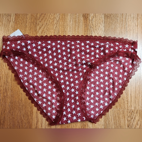 Calvin Klein Red Bikini w/ White Stars Size Large Lace Trim NWT - Picture 3 of 6